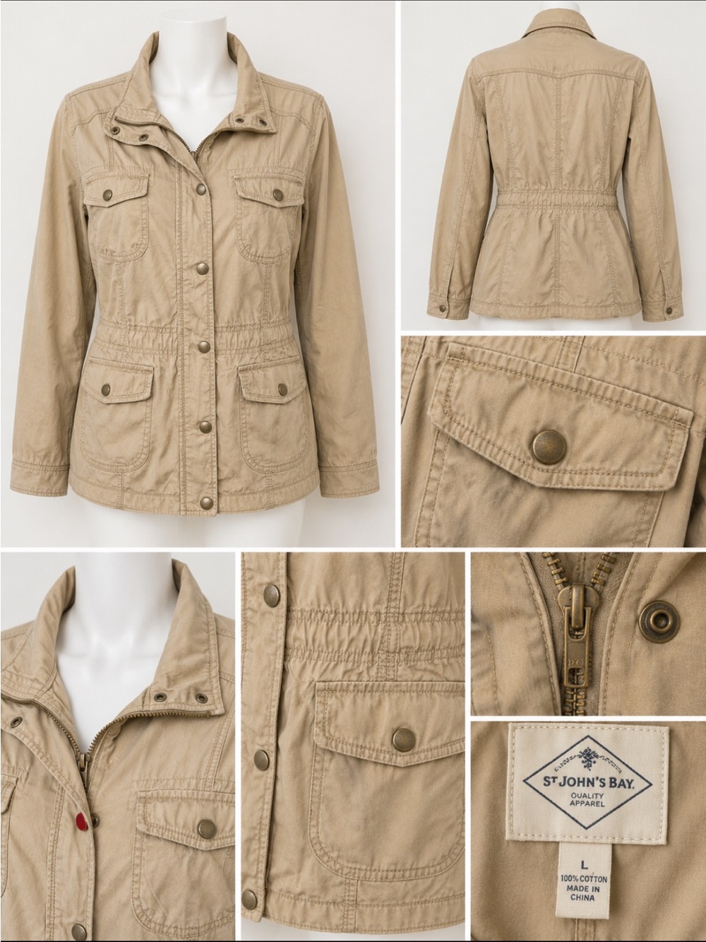 St. John Tan Utility Jacket with Button Flap Pockets